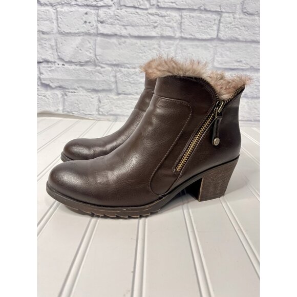 LONDON FOG Women's Dark Brown Fur Trim Side Zip Bootie 6M - Picture 1 of 7